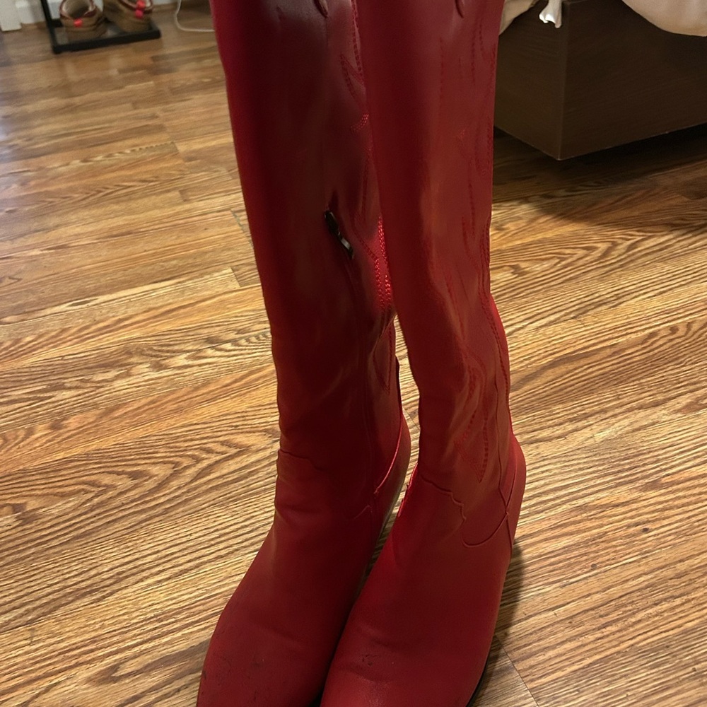 SHEIN Women’s Red Knee-High Western Style Boots With Heel